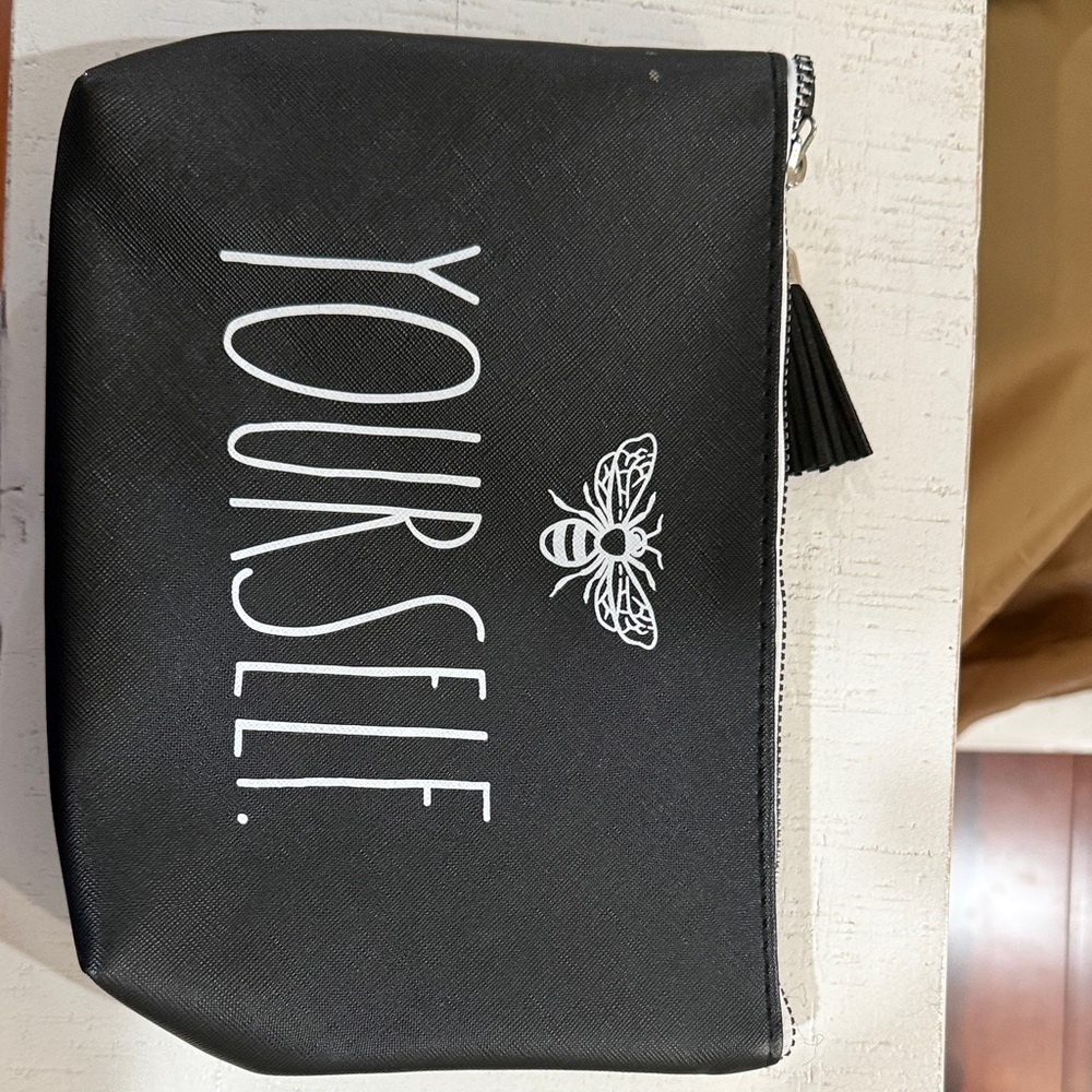 Black Zippered Pouch with Bee Design